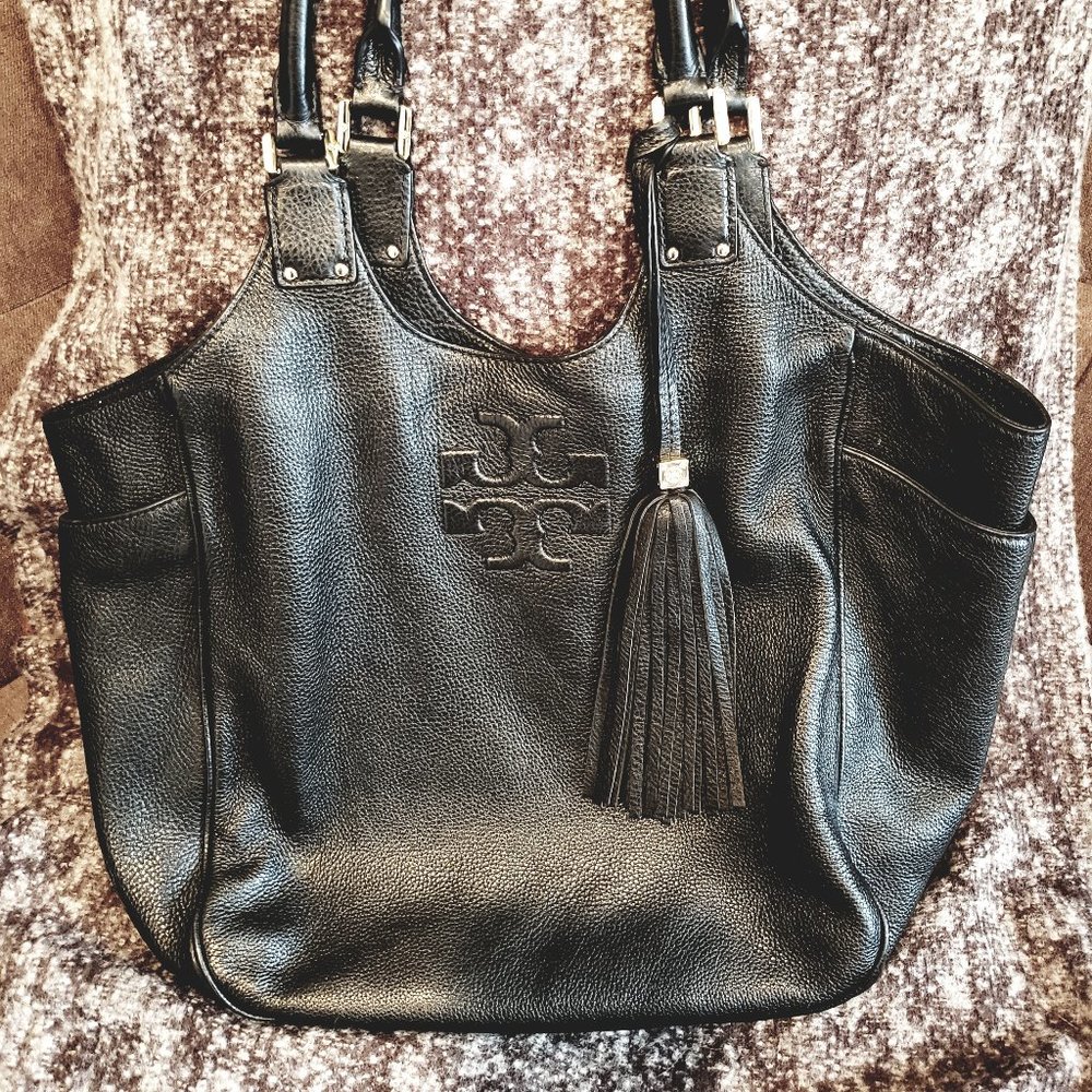 SOLD.  Tory Burch Thea Pebbled Black Leather Tote